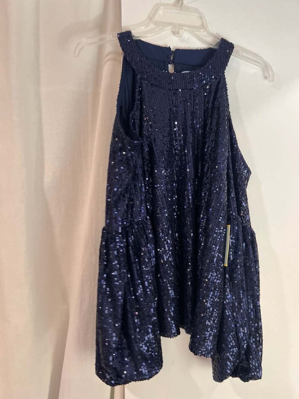CeCe Navy Blue Cold Shoulder Sequin Top